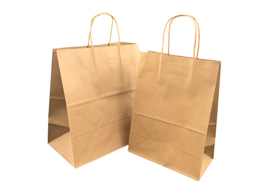 Good price I sacchi di carta riciclati di Brown Kraft per portano via l'alimento con la timbratura della stagnola delle maniglie in linea